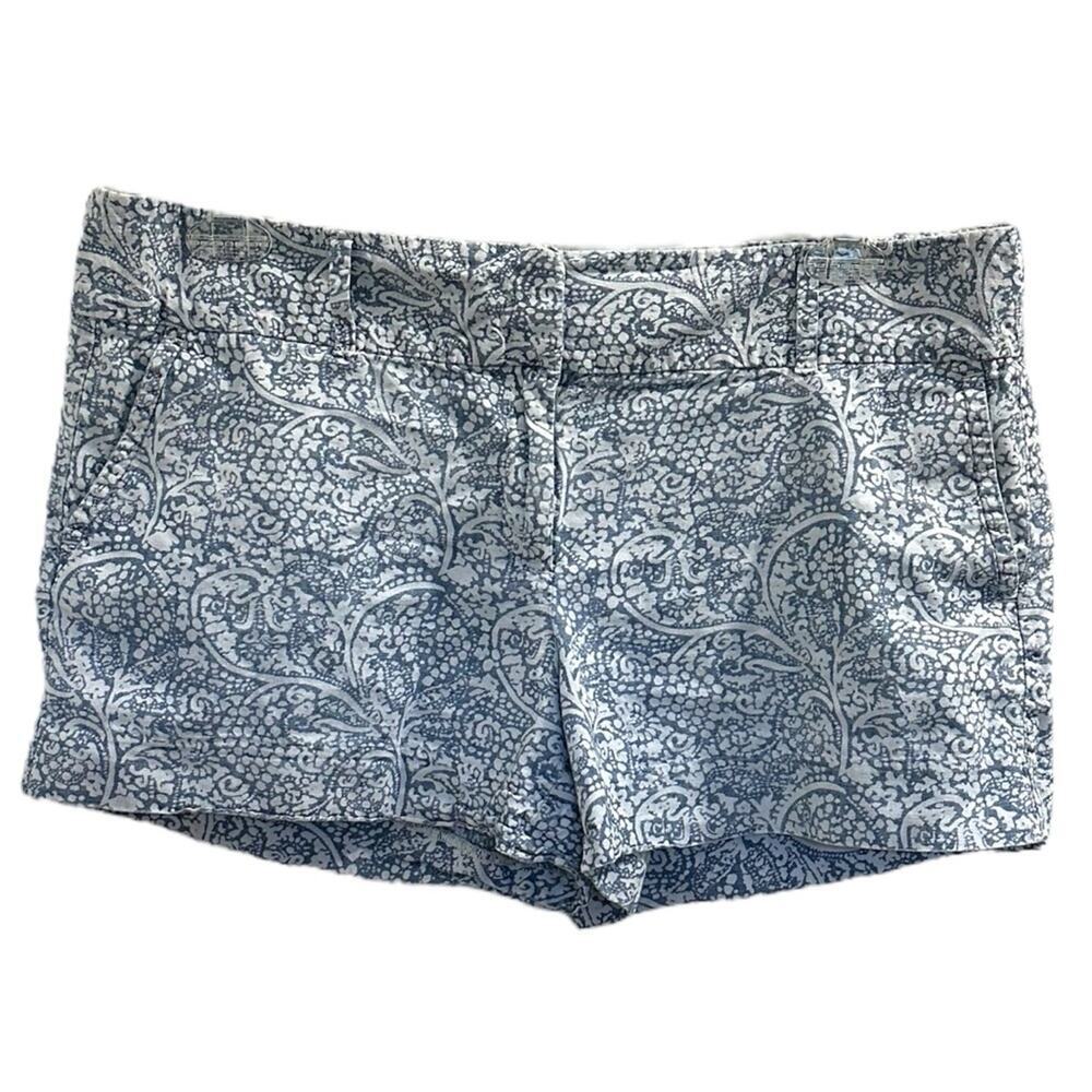 Ann Taylor Twill Cotton Shorts Blue & White Pattern 12 Large Flat Front Paisley